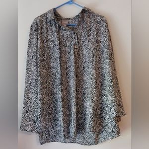 CHICO'S PLUS Sz 2 Women's Lightweight Blouse. Black White Airy Summer Material